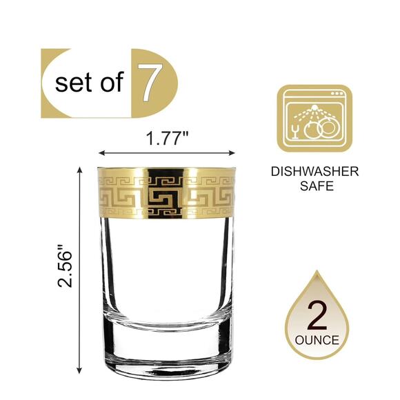 Greek Key Decanter and Shot Glass Set of 7 – 16.9 oz Decanter, 2 oz Shot Glasses - Picture 3 of 6
